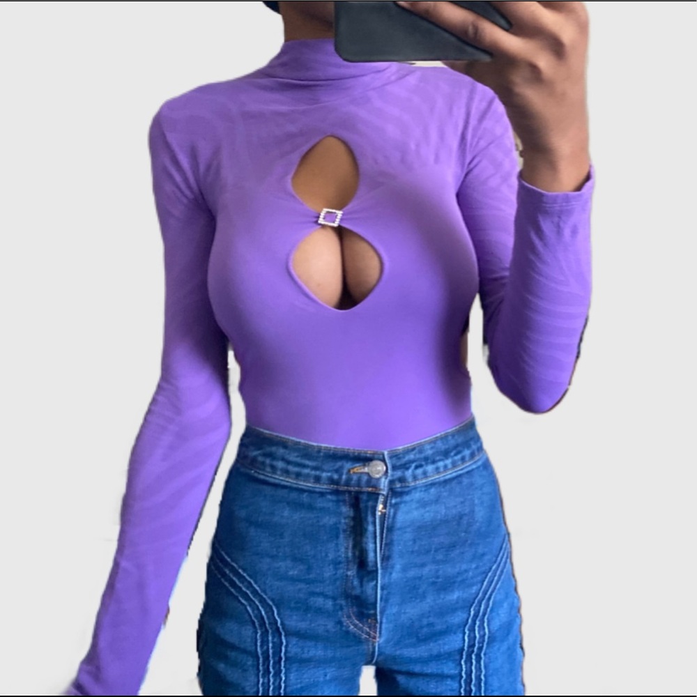 Purple Cutout Bodycon Bodysuit